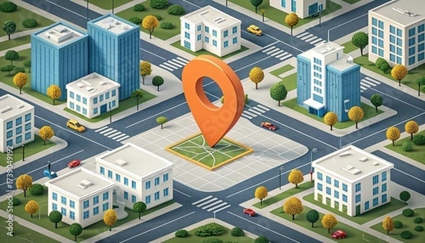 Fototapeta city map with pointer