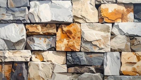 Fototapeta Wall of rustic stone blocks, close-up
