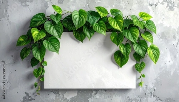 Fototapeta Lush green vine frames a blank canvas