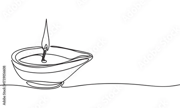 Fototapeta Diya Lamp Continuous Line Drawing