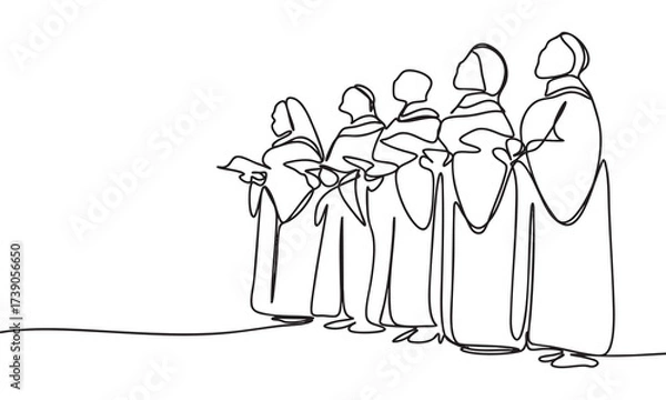 Fototapeta Line Drawing of a Choir Singing Together