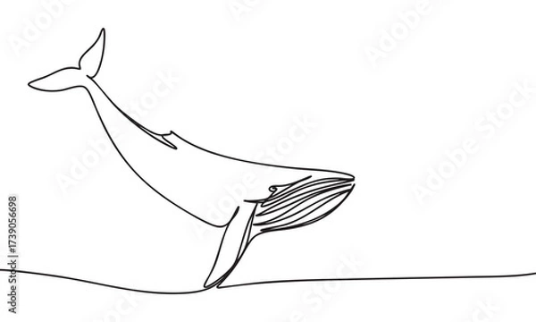 Fototapeta Whale breaching the surface A continuous line drawing