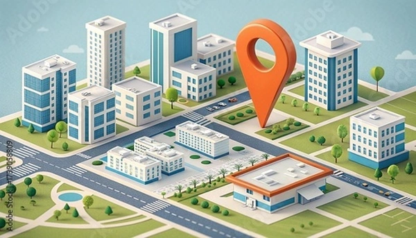 Fototapeta city map with pointer