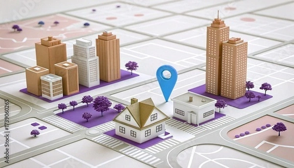 Fototapeta city map with pointer