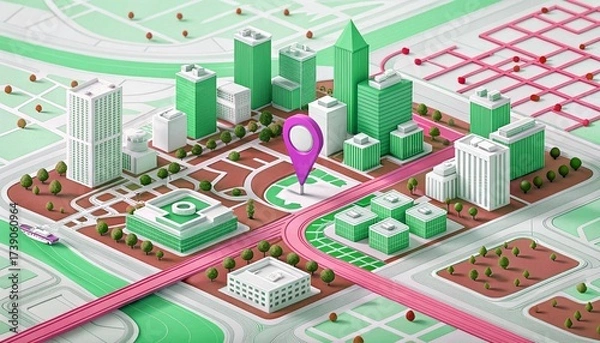 Fototapeta city map with pointer