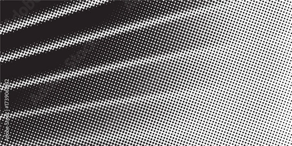 Fototapeta Dot white black pattern gradient texture background. Abstract pop art halftone and retro style.
