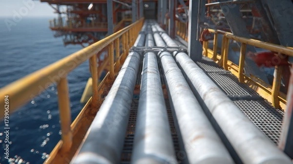 Fototapeta Gas pipes for the oil industry. a clean pipeline for renewable energy production. pipeline for gas or oil, pure hydrogen gas for the production of env