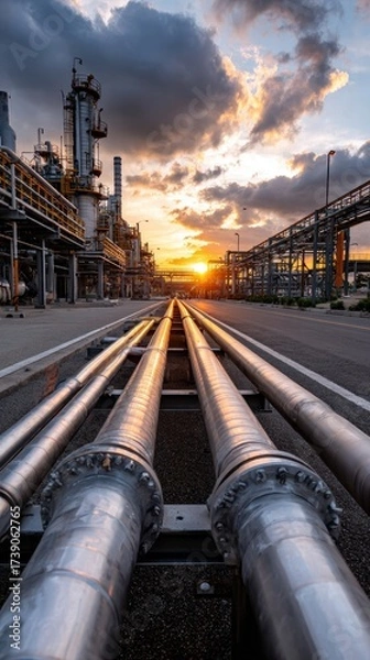 Fototapeta Gas pipes for the oil industry. a clean pipeline for renewable energy production. pipeline for gas or oil, pure hydrogen gas for the production of env