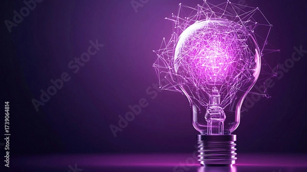 Fototapeta Purple lightbulb innovation network technology abstract glowing digital concept science imagination creativity idea