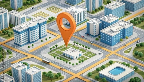 Fototapeta city map with pointer