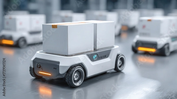 Fototapeta Autonomous robot delivery hospital sterile pack medical supply logistics warehouse smart factory indoor technology Efficient autonomous robot