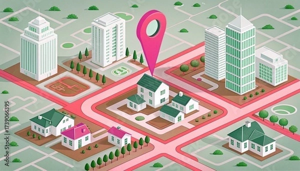 Fototapeta city map with pointer