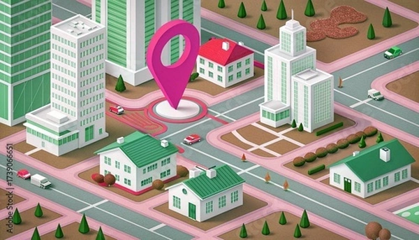 Fototapeta city map with pointer