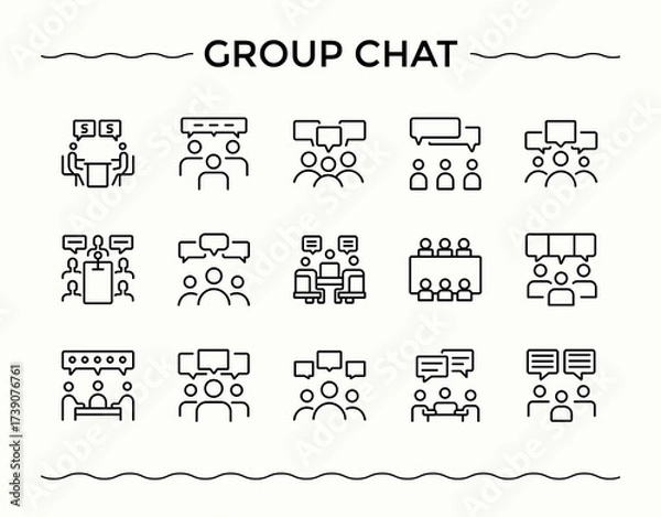 Fototapeta Group Chat modern icon set. Minimalist icons collection. Contains such icons as communication, communication, message, call, phone. Vector illustration. Contact modern icon set.
