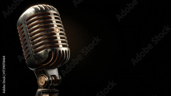 Fototapeta Classic vintage microphone set against a dark background for music inspiration and audio recording