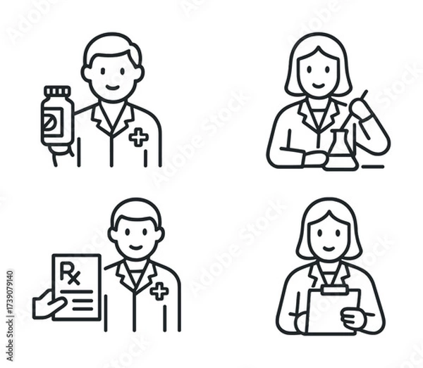 Obraz Vector Healthcare professionals icon set: doctors and scientists in medical roles