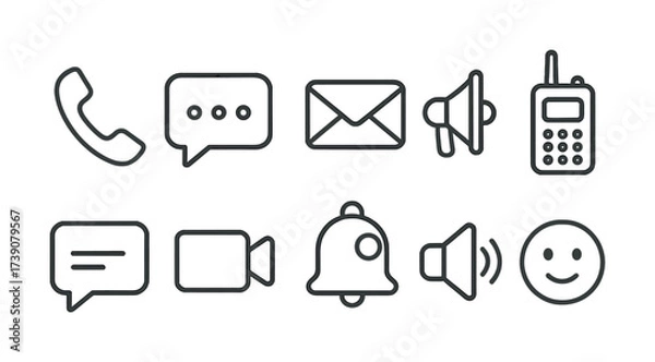 Obraz Communication icons set: phone, message, email, megaphone, radio, video, bell, sound, smile