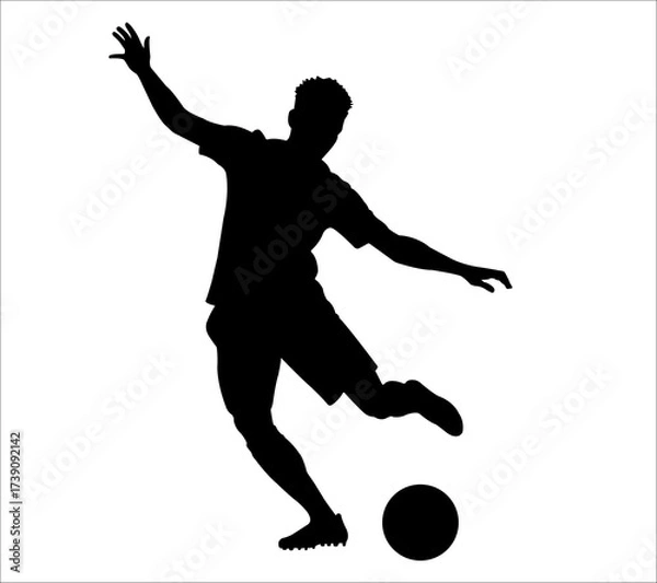 Obraz Silhouette of football and soccer players running and jumping in action illustration.