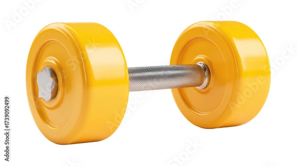 Obraz 3d icon of yellow dumbbell fitness equipment gym weightlifting sport training exercise muscle strength workout object element isolated on white background
