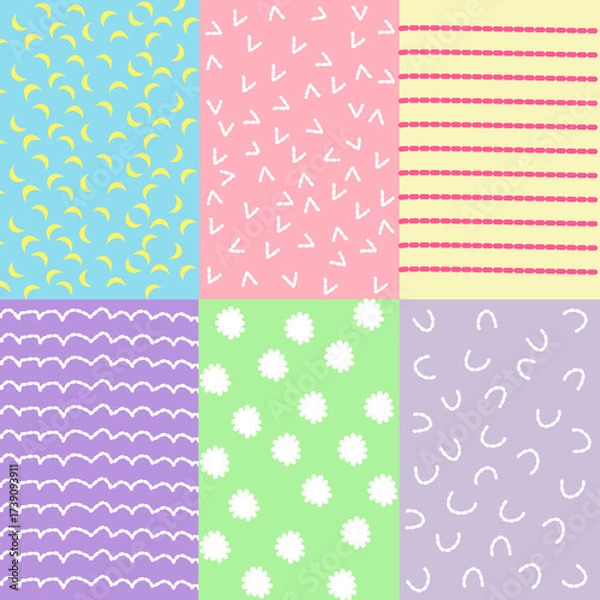 Fototapeta Set of seamless patterns used as backgrounds or for design elements.