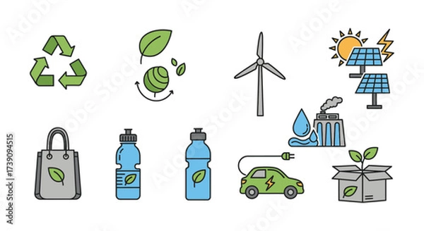 Fototapeta Eco-Friendly Icons Sustainable Living & Renewable Energy Concepts