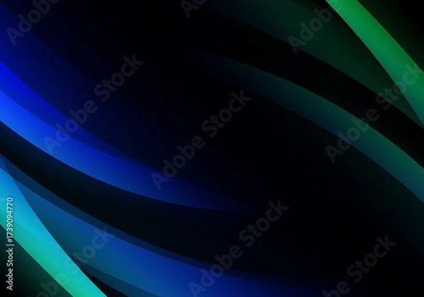Fototapeta Abstract background with blue and green curved lines on a black backdrop