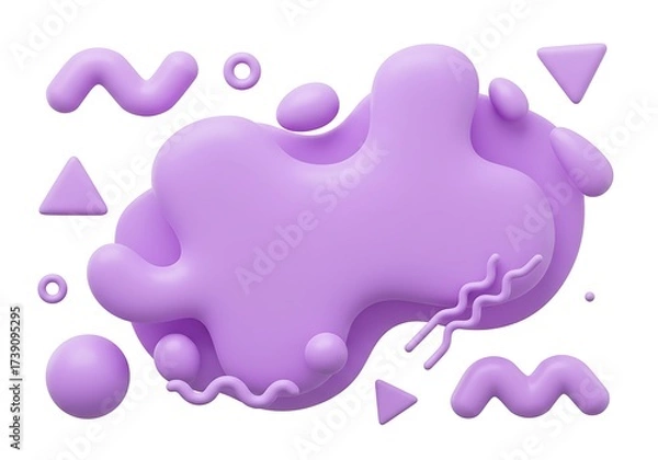 Fototapeta Abstract purple shapes and fluid blob isolated on white background
