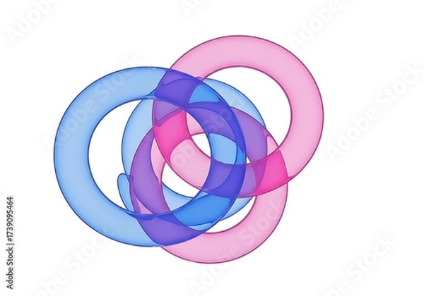 Fototapeta Abstract interlocking torus shape isolated on white background with pink and blue