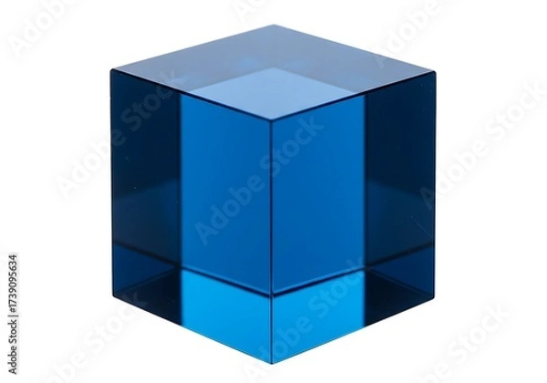 Fototapeta A single transparent blue cube isolated on white background, 3d rendering