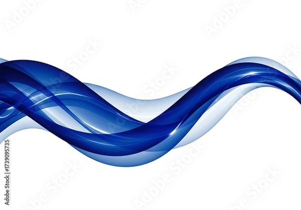 Fototapeta Abstract blue wave isolated on white background, flowing dynamic design