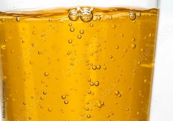Fototapeta Close up of a glass of beer with bubbles isolated on white background
