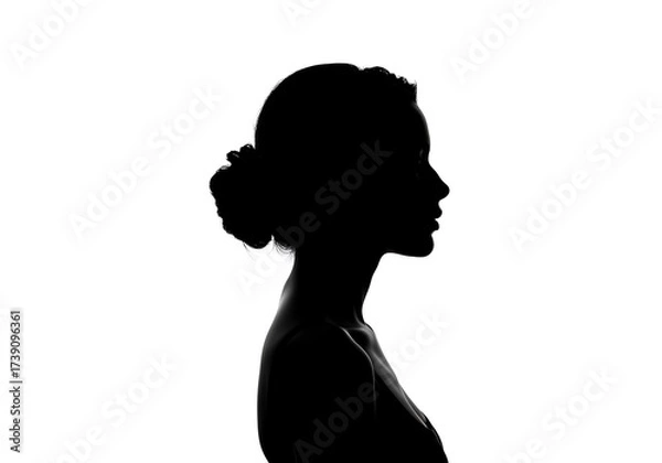 Fototapeta Silhouette of a womans head isolated on white background in profile view