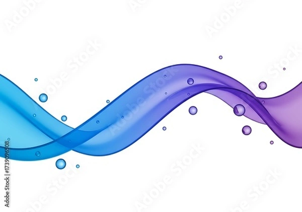 Fototapeta Abstract flowing wave with bubbles isolated on white background