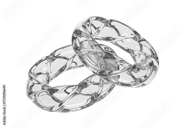 Fototapeta Two transparent rings with a pattern isolated on white background are linked