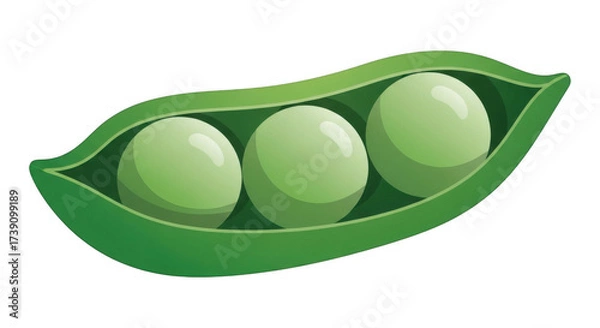 Obraz Green Pea Pod With Three Peas Illustration