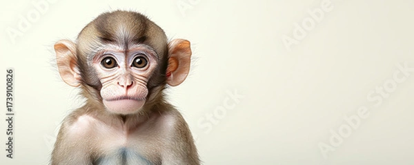 Fototapeta Curious monkey in laboratory setting showcases its expressive features and playful nature