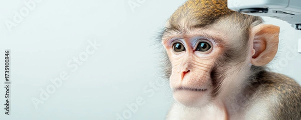 Fototapeta Curious monkey observes its surroundings in laboratory setting, showcasing intelligence and wonder