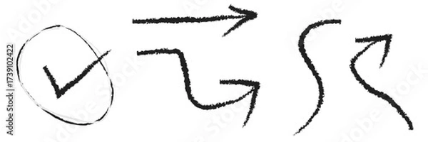 Fototapeta Collection of hand drawn arrows, set of marker drawn doodles Hand drawn arrows. Abstract black arrows in various directions. Arrows pointing left, right, up, and down. 