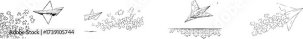 Obraz The idea of solving problems and finding solutions in business is conveyed through a continuous line drawing that combines a flying paper plane with interconnected jigsaw puzzle pieces, all rendered