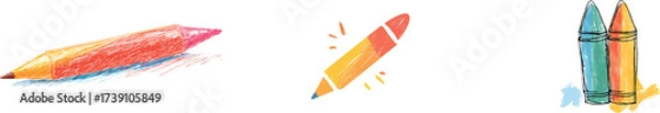 Obraz The concept of back to school is illustrated using a continuous one-line drawing of school supplies such as crayons and a chalk pencil in a modern minimalist style