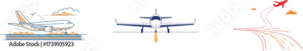 Obraz Vacation travel by air is made possible through a passenger plane, a vehicle object that is often depicted in line art design