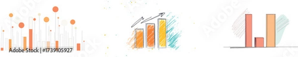 Obraz A continuous line drawing technique is applied to the graph, bar chart in yellow, and business growth icon illustration, all of which are simplified into single-line objects and presented in a