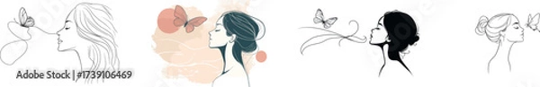 Obraz Minimalistic and surreal, this continuous line drawing portrays a woman's face with a butterfly, highlighting the beauty of simplicity in fashion and art