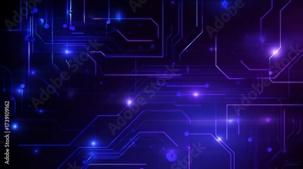 Obraz Futuristic electronic circuit design with glowing neon patterns in vibrant blue and purple colors