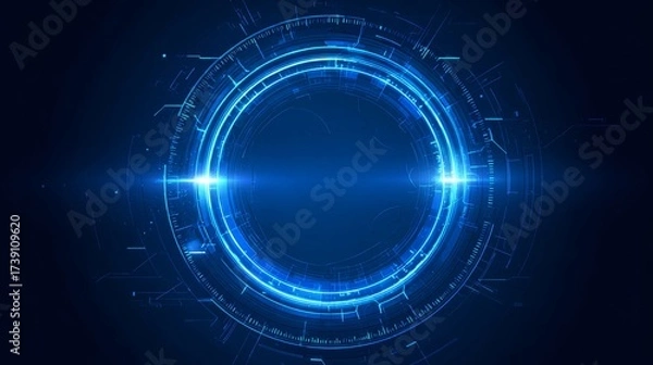 Obraz Futuristic circular hud interface with glowing neon elements and dynamic data lines in tech design