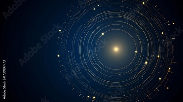 Obraz Abstract circular technology circuit background with glowing lines and nodes for digital use