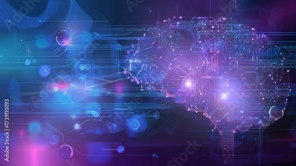 Obraz Futuristic illustration of artificial intelligence with glowing neural networks and digital circuits