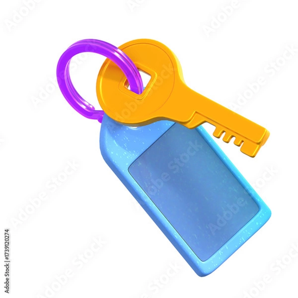 Fototapeta Modern 3D Rendered Key with Tag and Ring Illustration Design