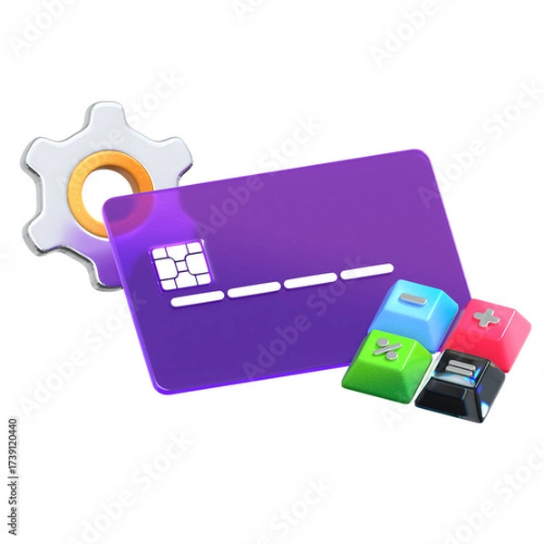 Fototapeta 3D Rendered Card Payment Management Icon with Calculation Keyboards