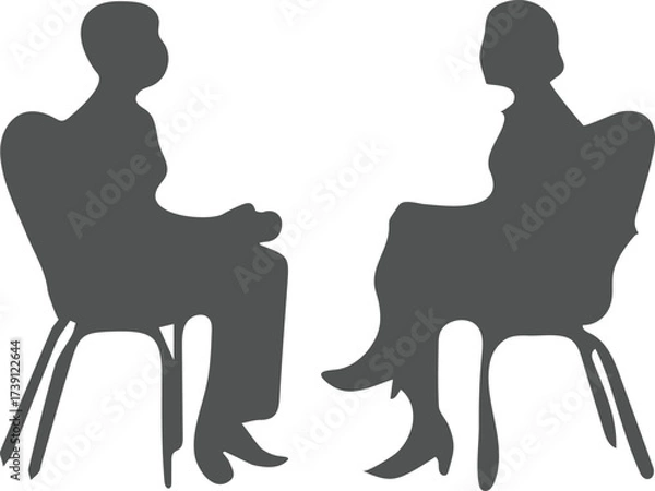Fototapeta A Discussion in Silhouette Two Individuals Engaged in Conversation while Seated Across from One Another Emphasizing Gestures and Postures